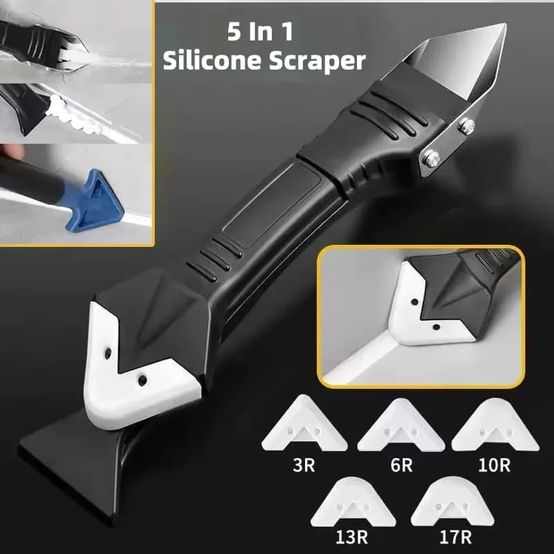 Silicone Scraper Squeegee Glue Remover Knife Caulking Angle Beauty Crack Trowel Tool Grout Scraper Kit with 5pcs Scraper Head