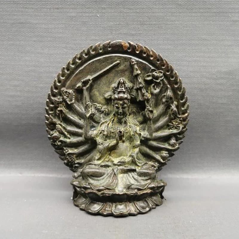 Antique Collectible Buddha Statue Home Living Room Decoration Thousand-Hand Guanyin Ornament Craft