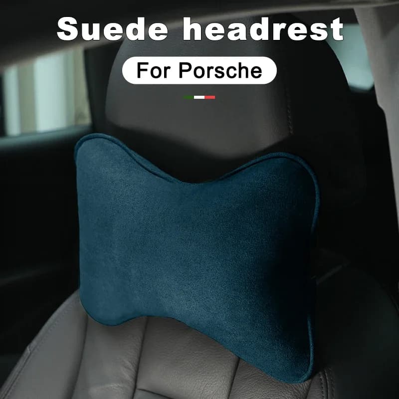 Suede Car Neck Pillow for Porsche 718 911 Boxster Cayenne Macan Panamera Taycan - Headrest Cushion for Auto Seat Accessories