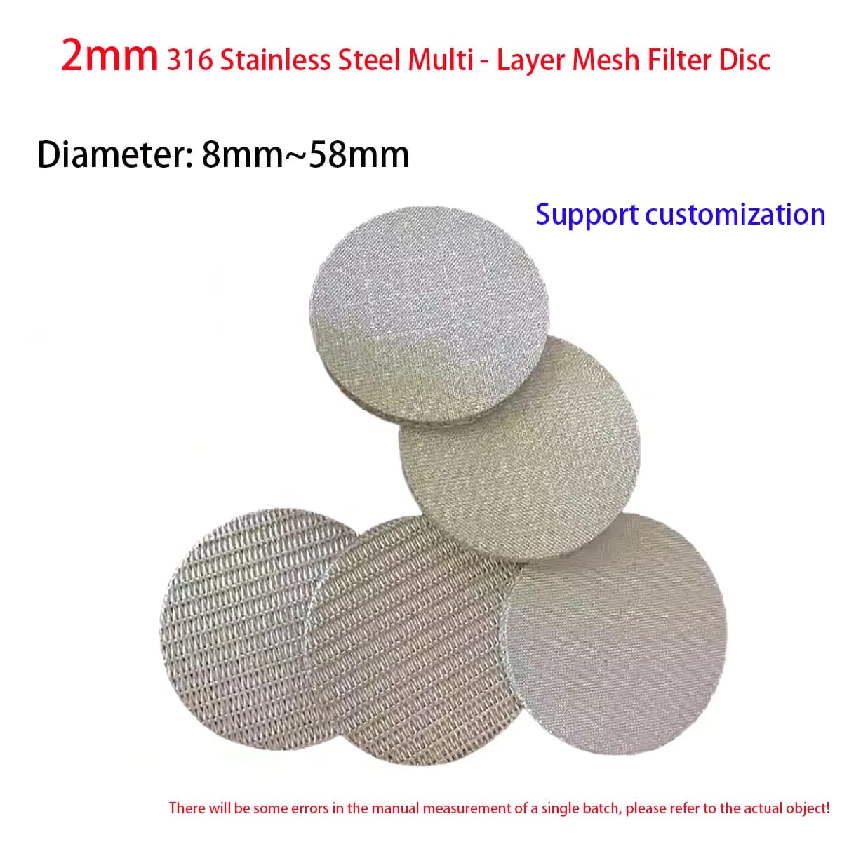 2mm Thick 316 Stainless Steel Multi - Layer Mesh Filter Disc Coffee Filter Stainless 10um/20um/50um/100um/200um/300um/500um