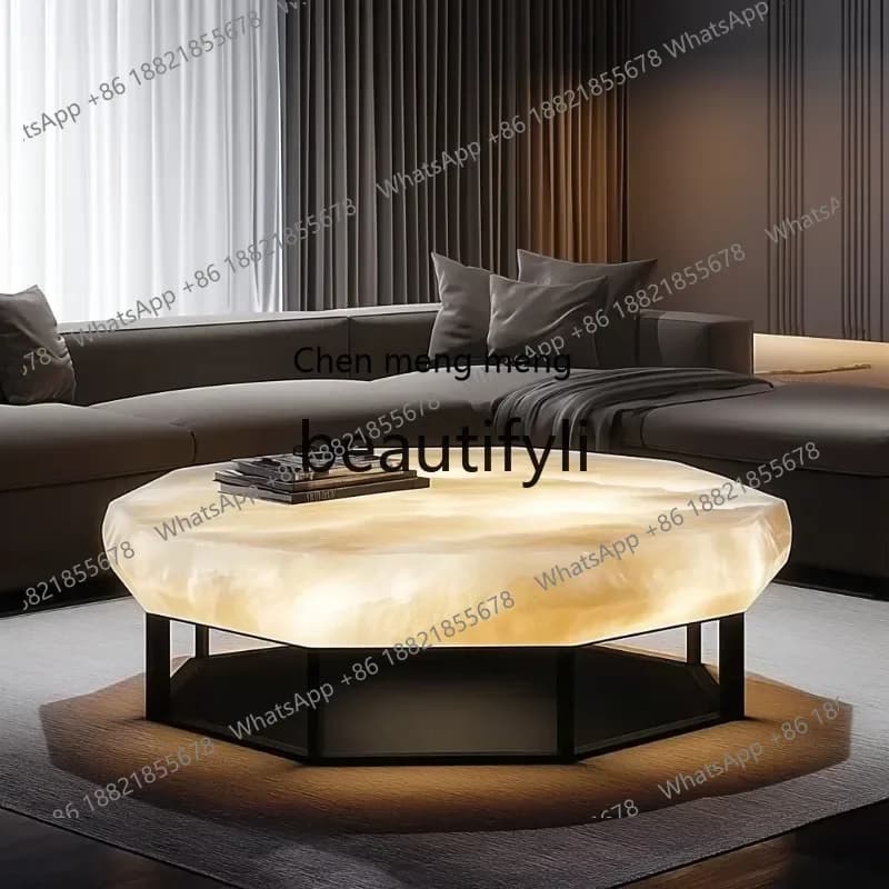 GModern simple luminous jade coffee table luxury stone square marble duplex apartment living room