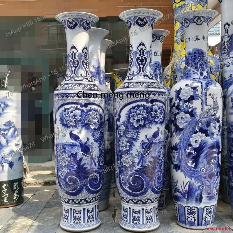 H178High-end hand-painted underglaze color blue and white, golden bell vase ceramic large vase company opening decoration gifts