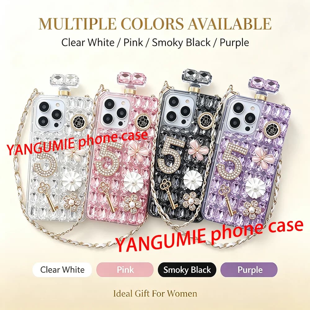 Phone case with crossbody strap and luxury perfume bottle, fully studded flowers and butterflies, suitable for all Apple 11-17 s