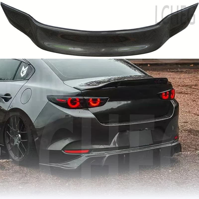 For Mazda 3 2020 2021 2022 2023  Sedan Car Rear Trunk Real Carbon Fiber Spoiler Wing Lid Rear Tail Lip kit Glossy Black R Style