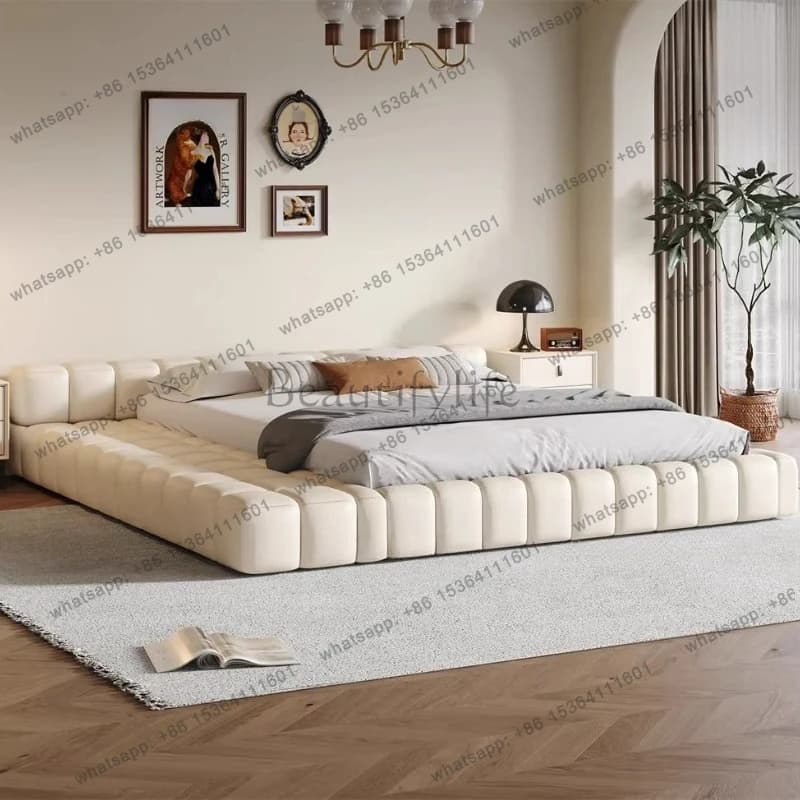 king size genuine leather Double bed 180x200cm High end minimalist design bed frame queen camas de dormitorio bedroom furniture