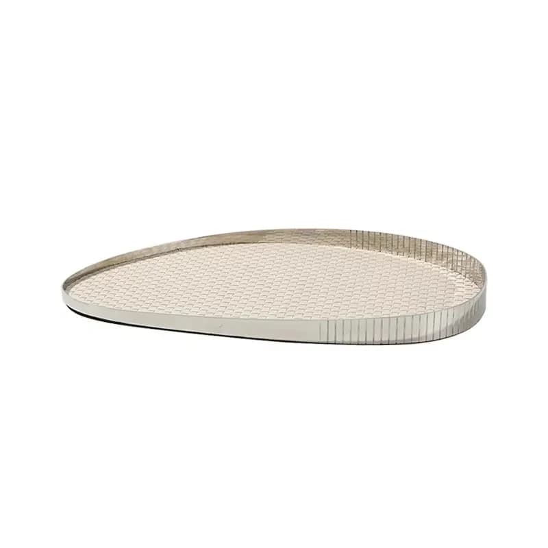woven texture modern stainls steel hotel decor leather metal tray