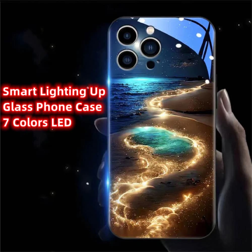 Shining Moonlight Beach Sound Music Control Led Light Phone Case Glitter Cover For iPhone Air 17 16 E 15 14 13 12 11 Pro Max X