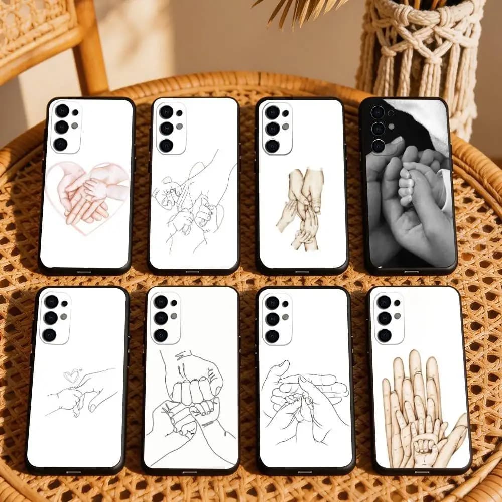 H-Hand Baby Mom daughter Son Dad Phone Case For Samsung S25,S24,S21,S22,S23,S30,Ultra,S20,Plus,Fe,Lite,Note,10,Black Cover