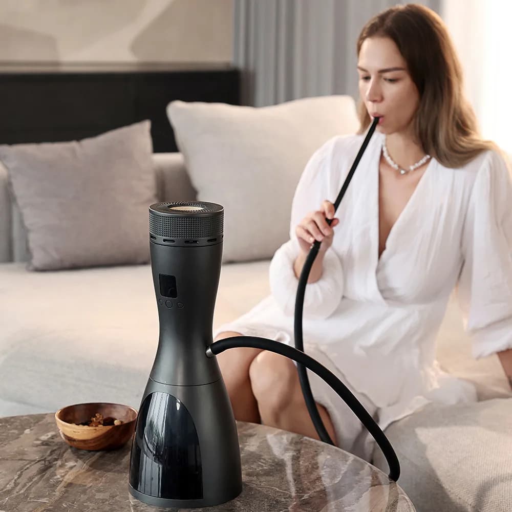 Wholesale Luxury Frosted Metal LED HMD Electric Hookah Set with Frosted Glass Bowl Temperature Adjustable & Eco-Friendly