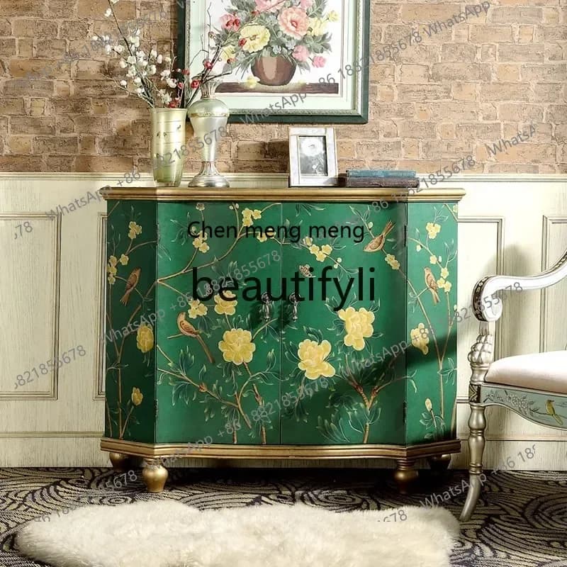 M178 American retro entrance cabinet Solid wood dining side cabinet Art storage decorative cabinet