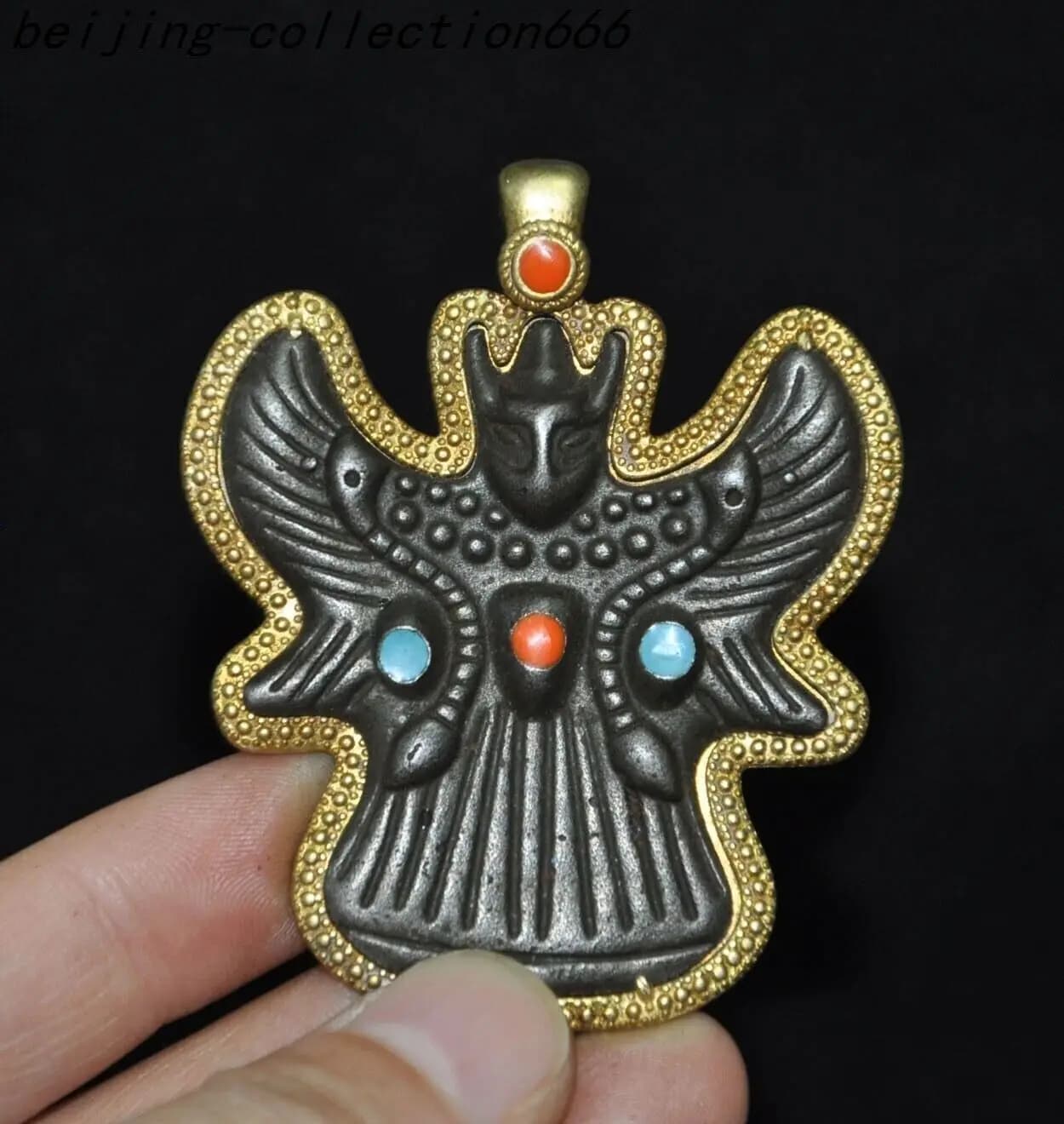 old Tibet Buddhism tantra bronze Redpoll Winged Garuda Bird Eagle Buddha Thangka