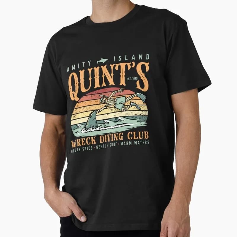 FUNNY QUINT'S WRECK DIVING CLUB Jaws Horror Movie Halloween Gift T Shirt Vintage Amity Island Great White Shark Graphic Tees