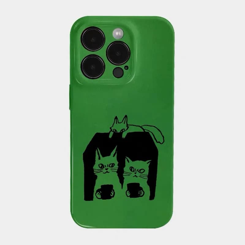 Three Small Black Cats in Green Case for IPHONE 17 16ProMax 15 14 13 12 11 PRO Plus Acrylic TPU Two in One Magnetic Phone Cases