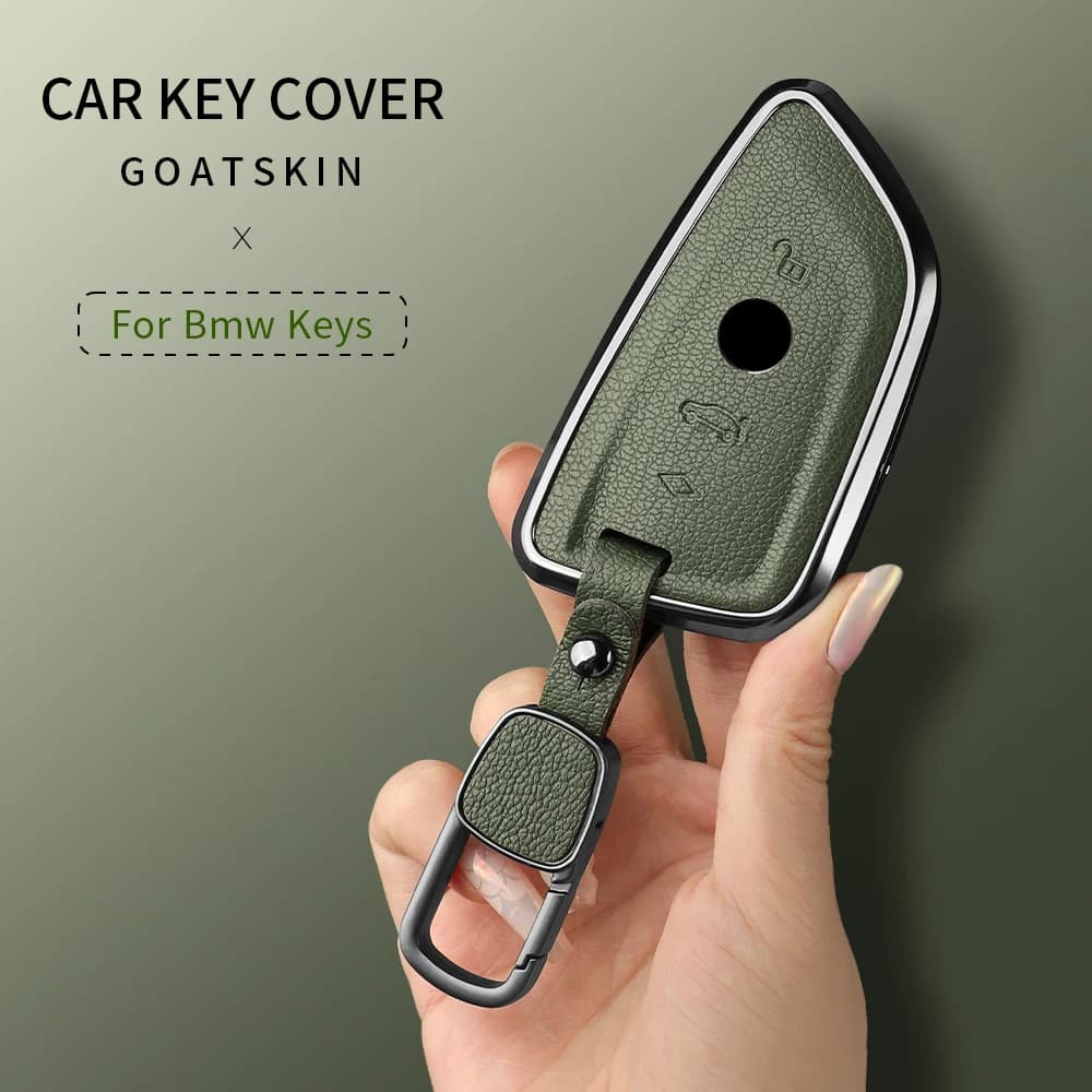 Aluminum Alloy Goatskin Car Key Case Cove For BMW 1 3 5 7 Series X1 X3 X5 X7 F20 F48 F15 F16 G20 G28 G22 G23 G30 G12 Keychain