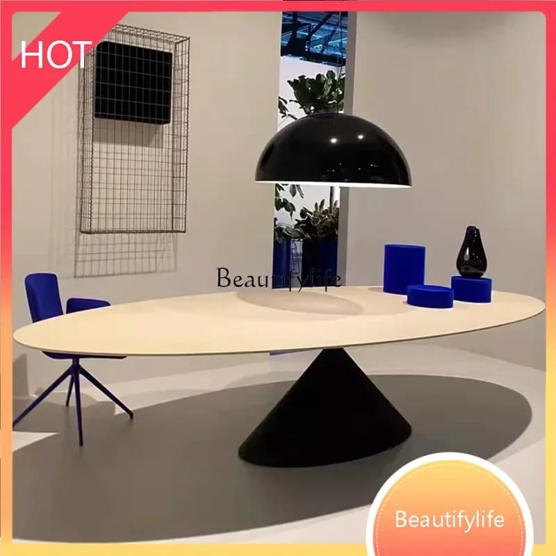 style  Italian natural marble dining table Modern simple oval stone dining table ss 8617
