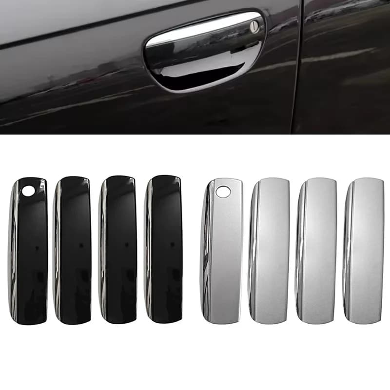 4 pcs Car Outside Door Pull Grab Handle Cover Black For AUDI A6 C6 2005-2011 Black Silver