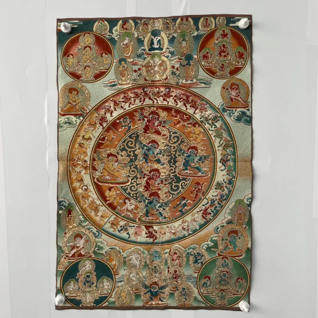 35"Thangka Embroidery Tibetan Buddhism silk brocade Puba Vajra Buddha Bodhisattva Avatar skull thangka hanging screen worship