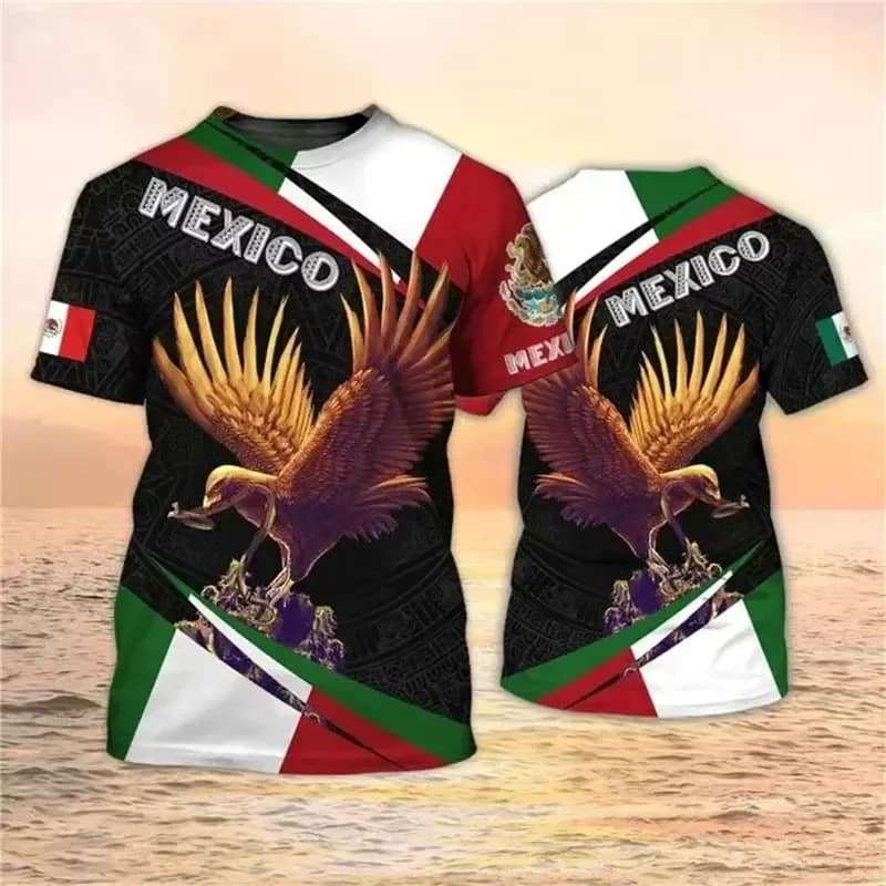 2026 3D Printed Mexican Flag T-Shirt for Men Featuring Eagle Graphic Ideal for Summer Casual Wear Streetwear Oversized Fit