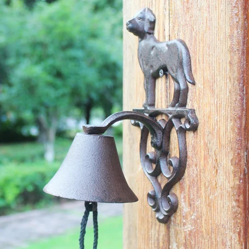 Rustic Dog Cast Iron Hand Cranking Wall Bell Farm House Accents Handmade Retro Home Garden Wall Mounted Decor Welcome Door Bell