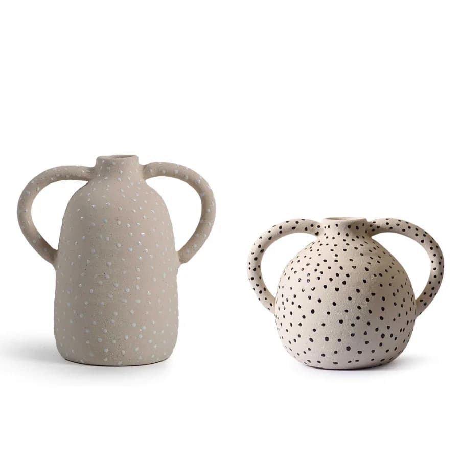 Wabi Sand Wind Handmade Binaural Ceramic Vase Modern Simple Art Flower Arranger Soft Decoration Model Room Ornament