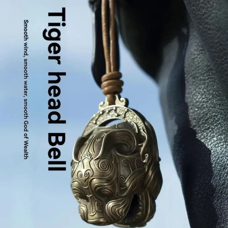 Lucky Tiger Head Bell in Pure Copper - Traditional Chinese Feng Shui Door Decor, Portable Charm & Creative Gift Idea