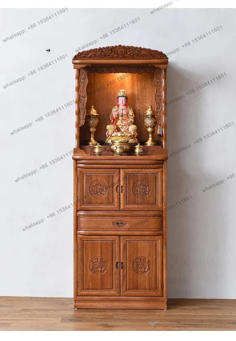 FG  Economical Chinese Style Buddha Shrine Cabinet Home God of Wealth Incense Table Floor-standing Altar Guanyin Buddha Statue