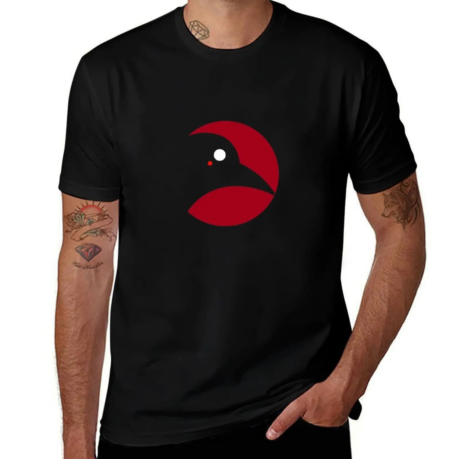Murakami Vintage Book Cover 1Q84, Black Crow Matching Red Moon T-Shirt funny t shirts man cotton t shirt pack