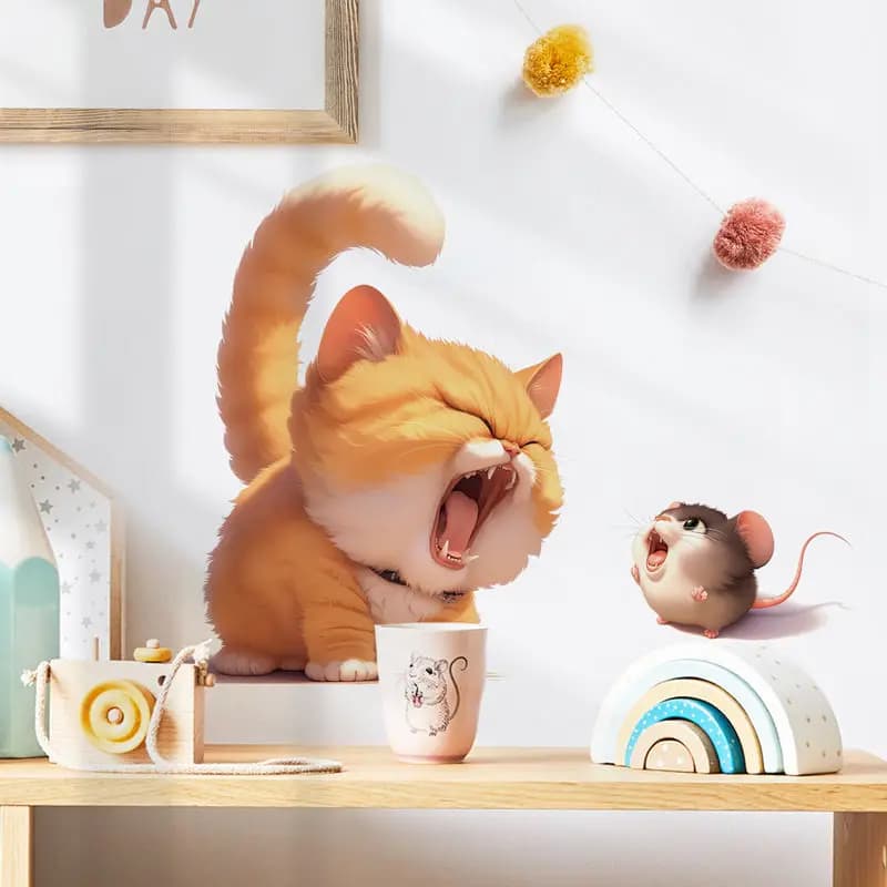 Cute Cat & Mouse Wall Sticker Bathroom Toilet Decor Living Room Cabinet Refrigerator Home Decoration Decals Stickers S753
