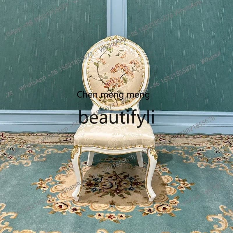 French fabric embroidery dining chair European court back chair light luxury carved solid wood home2936