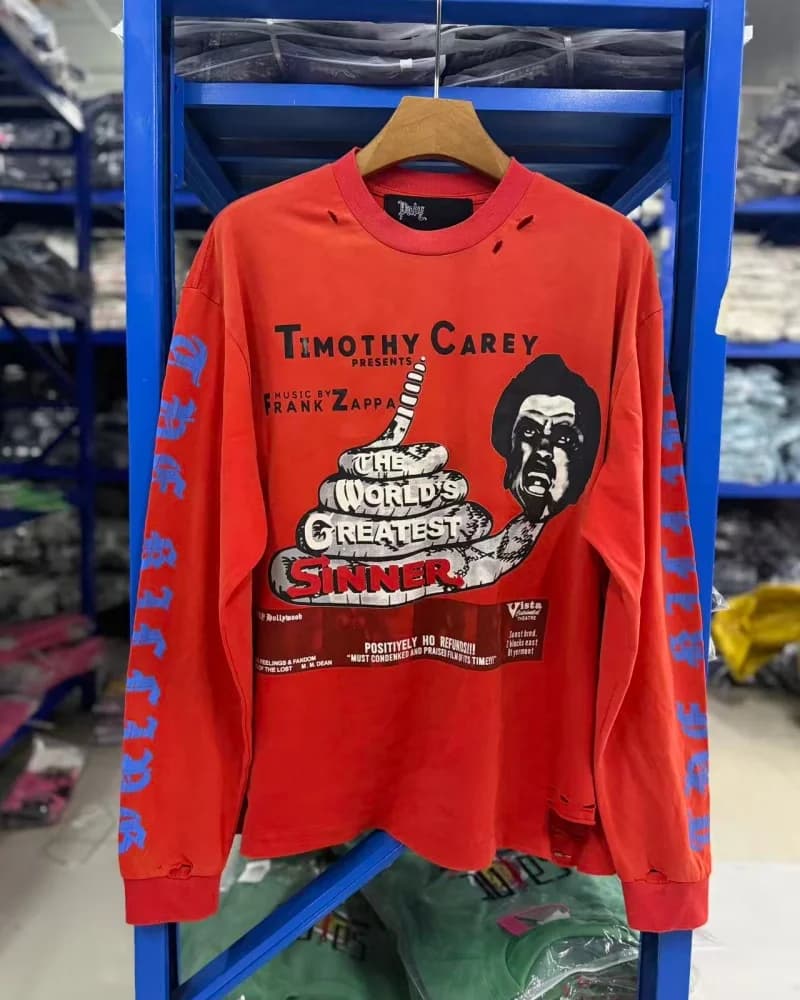 Streetwear Red Fall New Arrivals Men's Women's Crew Neck Washed Cotton Vintage Casual Paly Long-Sleeve T-Shirt