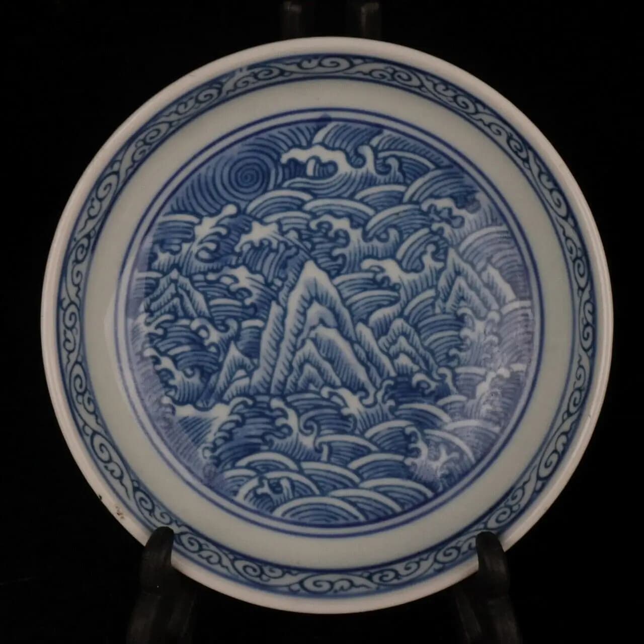5.1" Collect Chinese Blue White Porcelain Mountain Water Scenery Flower Plate