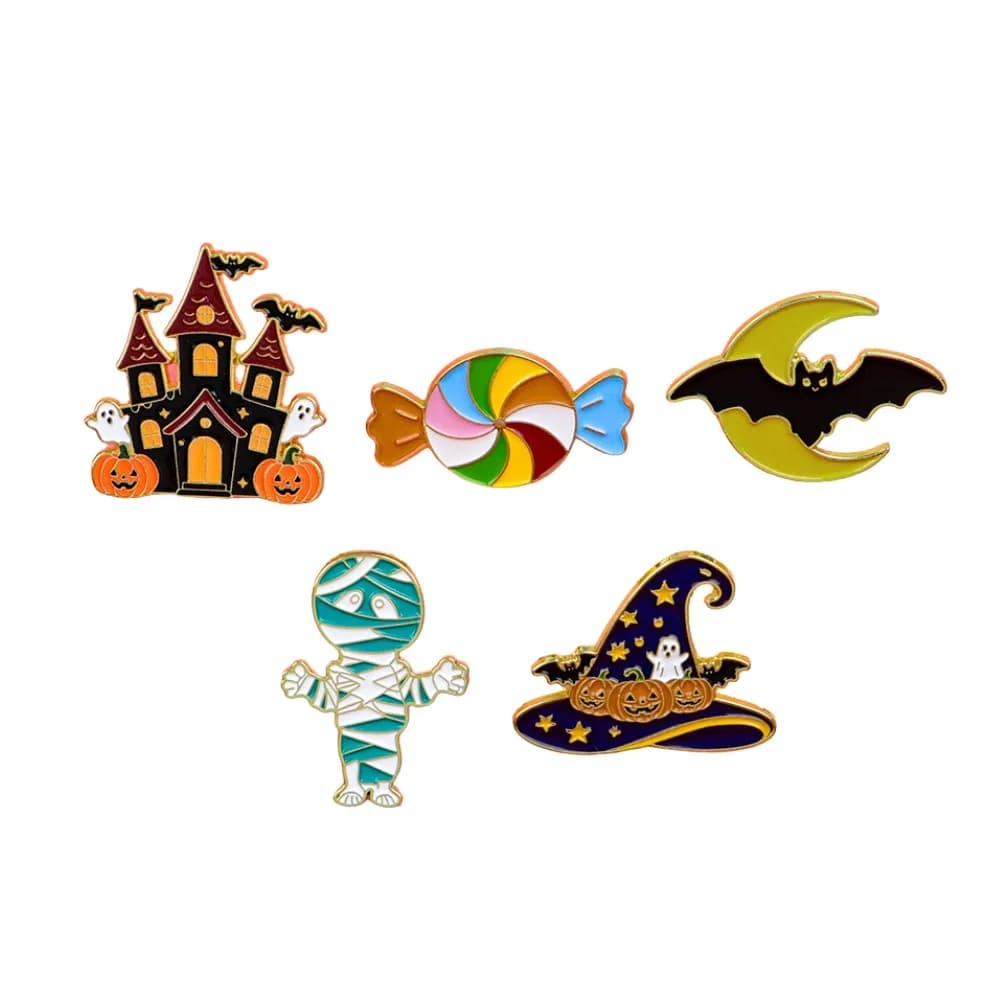Halloween Enamel Pins Spooky Haunted House Bat Mummy Witch Hat Candy Lapel Pin Badge Backpack Jacket Decor Holiday Party Jewelry