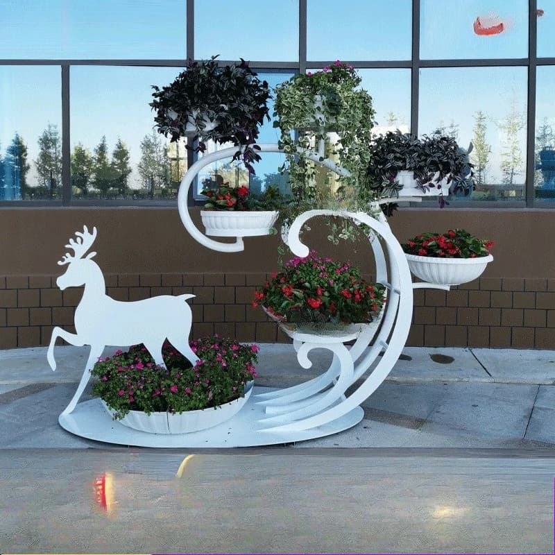 Tread waves/reindeer landscape flower stand/outdoor wrought iron floor flower stand/municipal landscape planting/park square