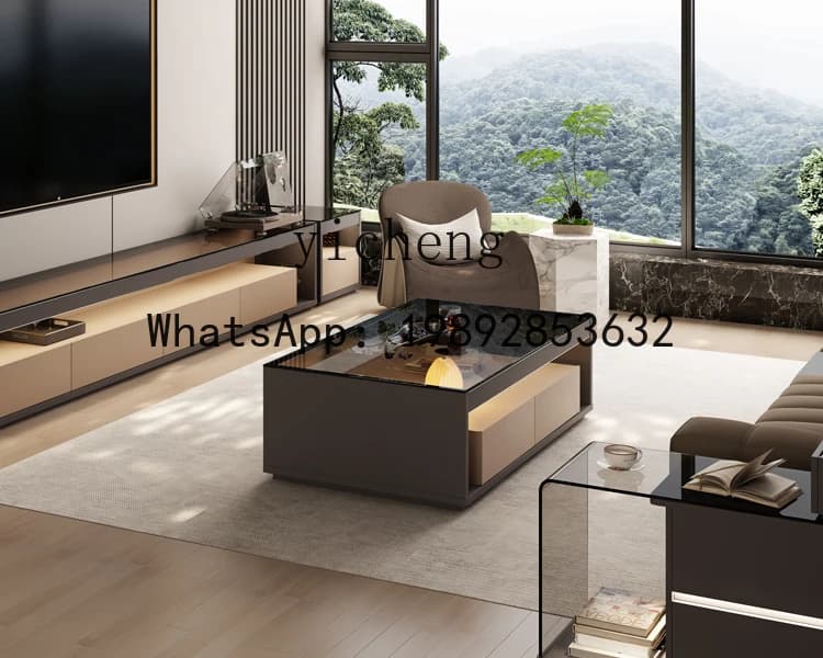 minimalist glass coffee table living room household rectangular tea table light luxury high sense