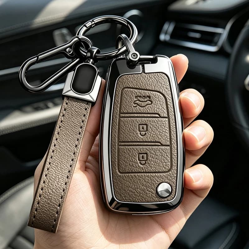 Metal Leather Car Key Case Cover for Hyundai Elantra Solaris Tucson I30 I35 I40 KONA Genesis Santa Fe Azera Protection Shell