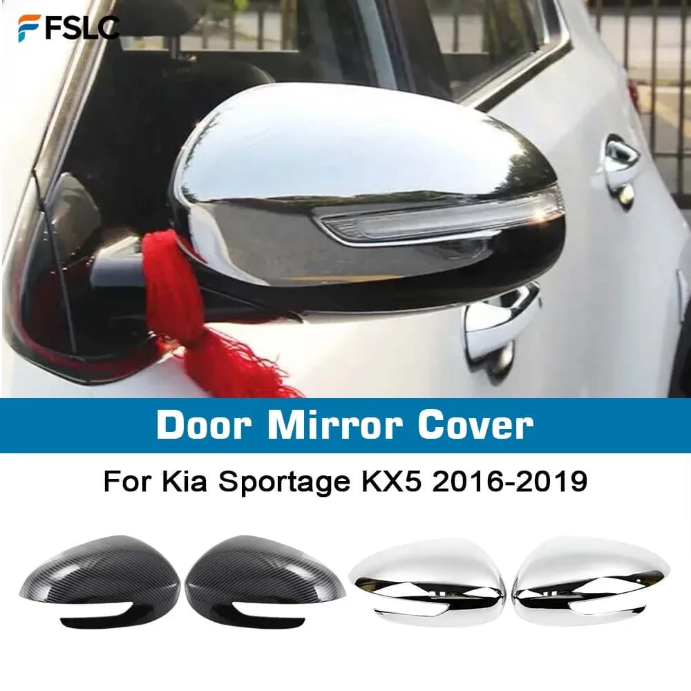 ⭐Genuine⭐ Car Decoration Door Mirror Cover For Kia Sportage KX5 2016-2019 Chrome Silver Carbon Fiber Car Rearview Accessories