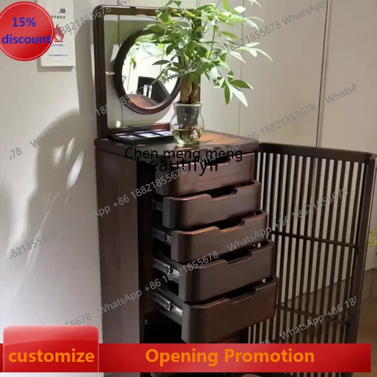 smt7486 New Chinese ebony wood chest cabinet solid wood storage side cabinet bedroom light luxury corner cabinet with mirror ss