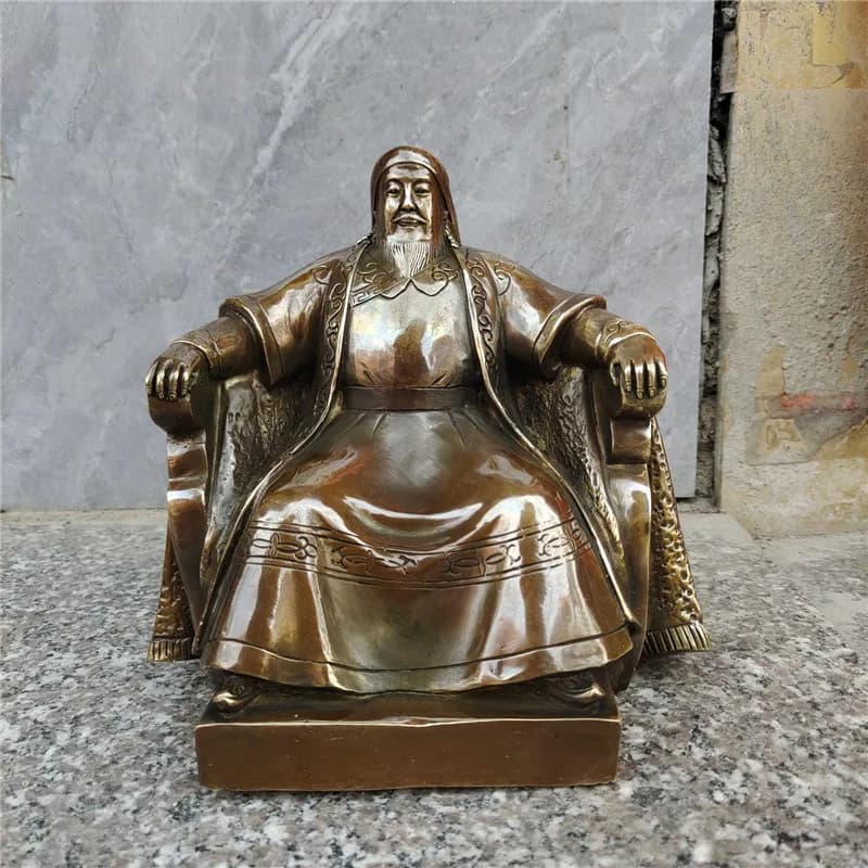 Genghis Khan Sitting Statue, the Genius of His Generation, Ironwood True, Pure Figure Sculpture, Bronze Home Decor