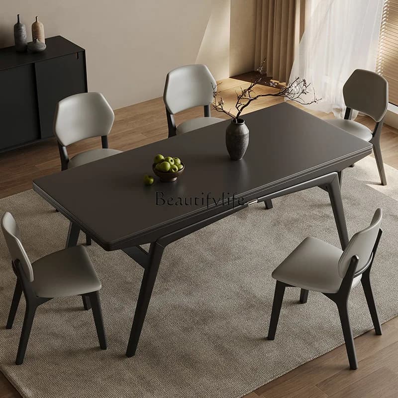 01Solid wood rock slab dining table rectangular modern simple light luxury ash wood walnut