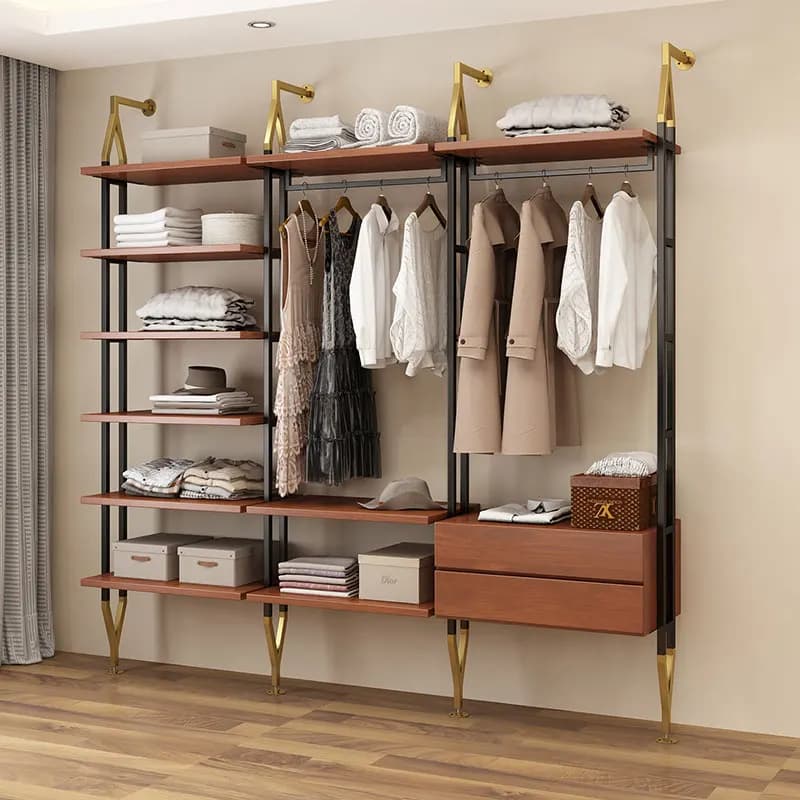 Walk-in open wardrobe cloakroom shelf assembly metal wall-mounted floor-standing closet rack