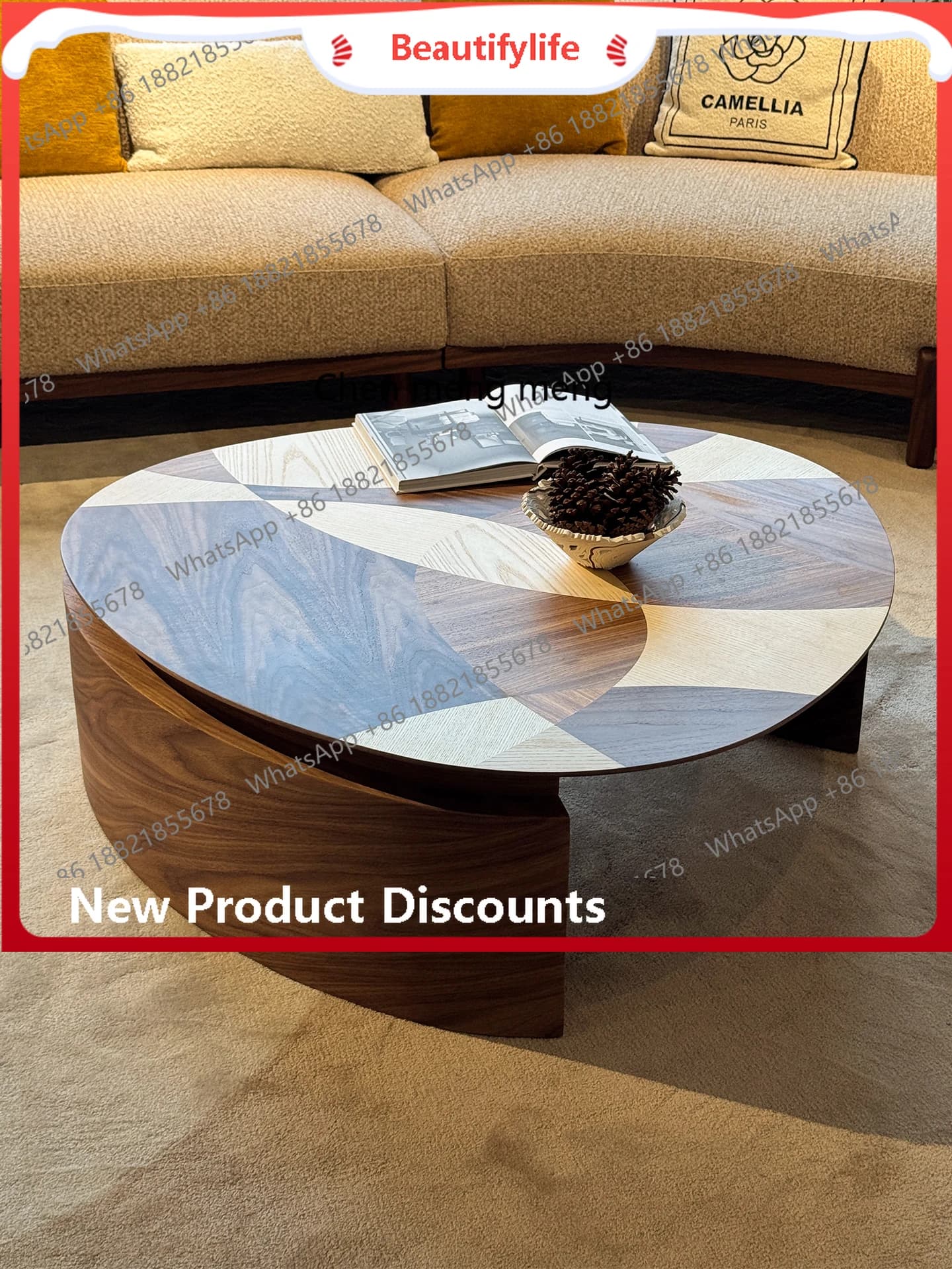 Medieval special-shaped coffee table, walnut-colored small apartment, living room, household tea table, painted  H