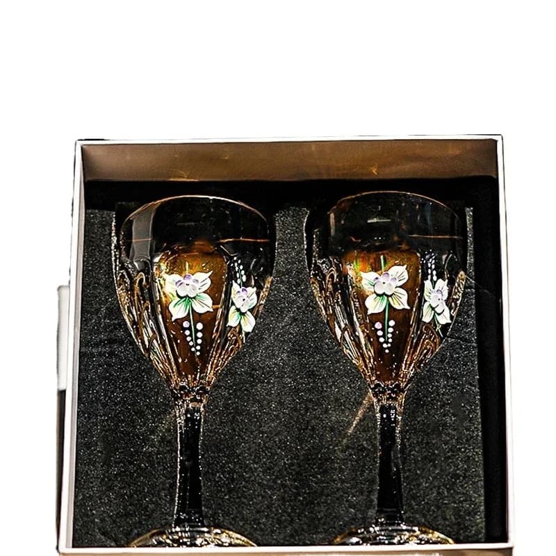 Imported high-grade crystal glass light luxury gold-painted high-footed red wine glasses a pair of gift boxes