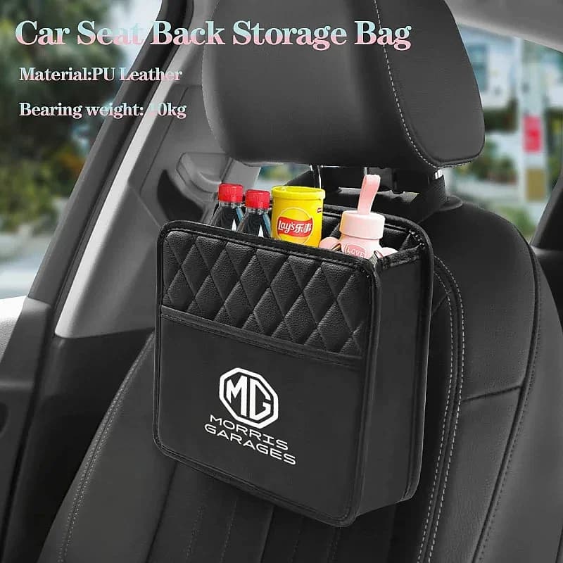 For MG ZS EV HS GT One Car Seat Back Storage Bag, PU Leather Hanging Backseat Pocket Organizer For Trash And Sundries Storage