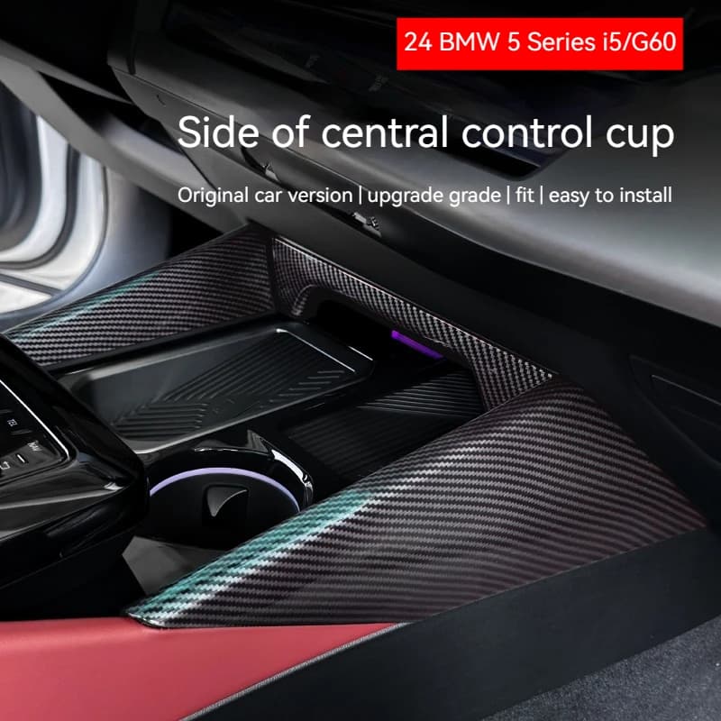 For BMW 5 Series i5 G60 2024-2025 Carbon Fiber Style Center Control Side Gear Cover Trim Car Interior Accessories