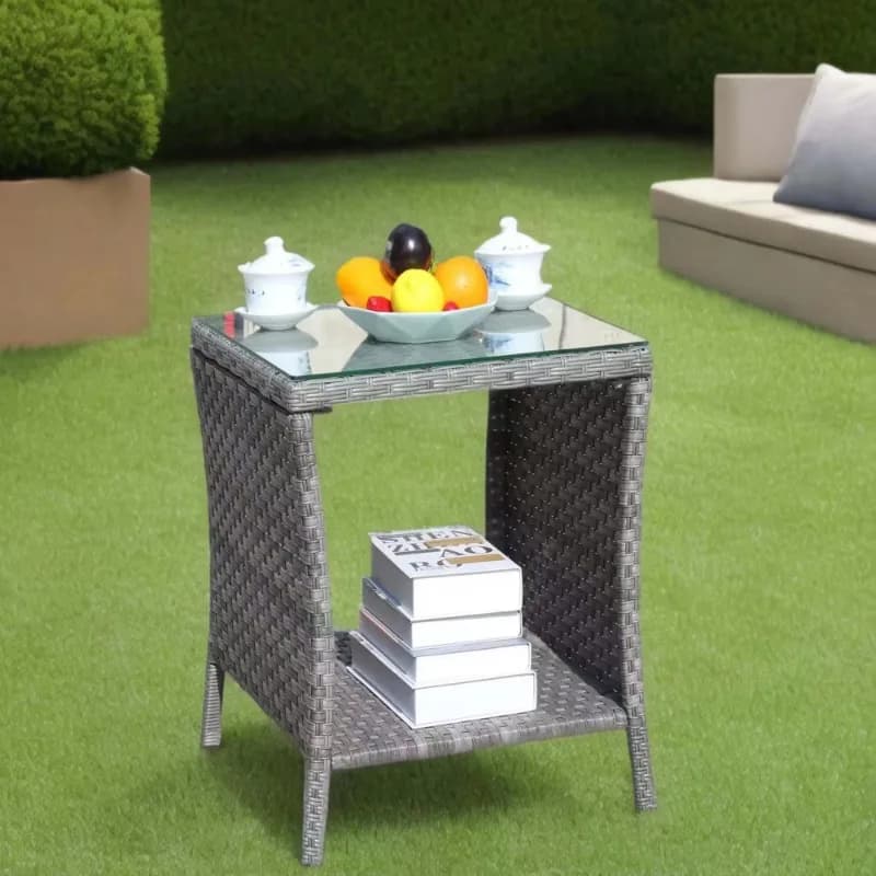 Outdoor terrace coffee table with clear tempered glass top