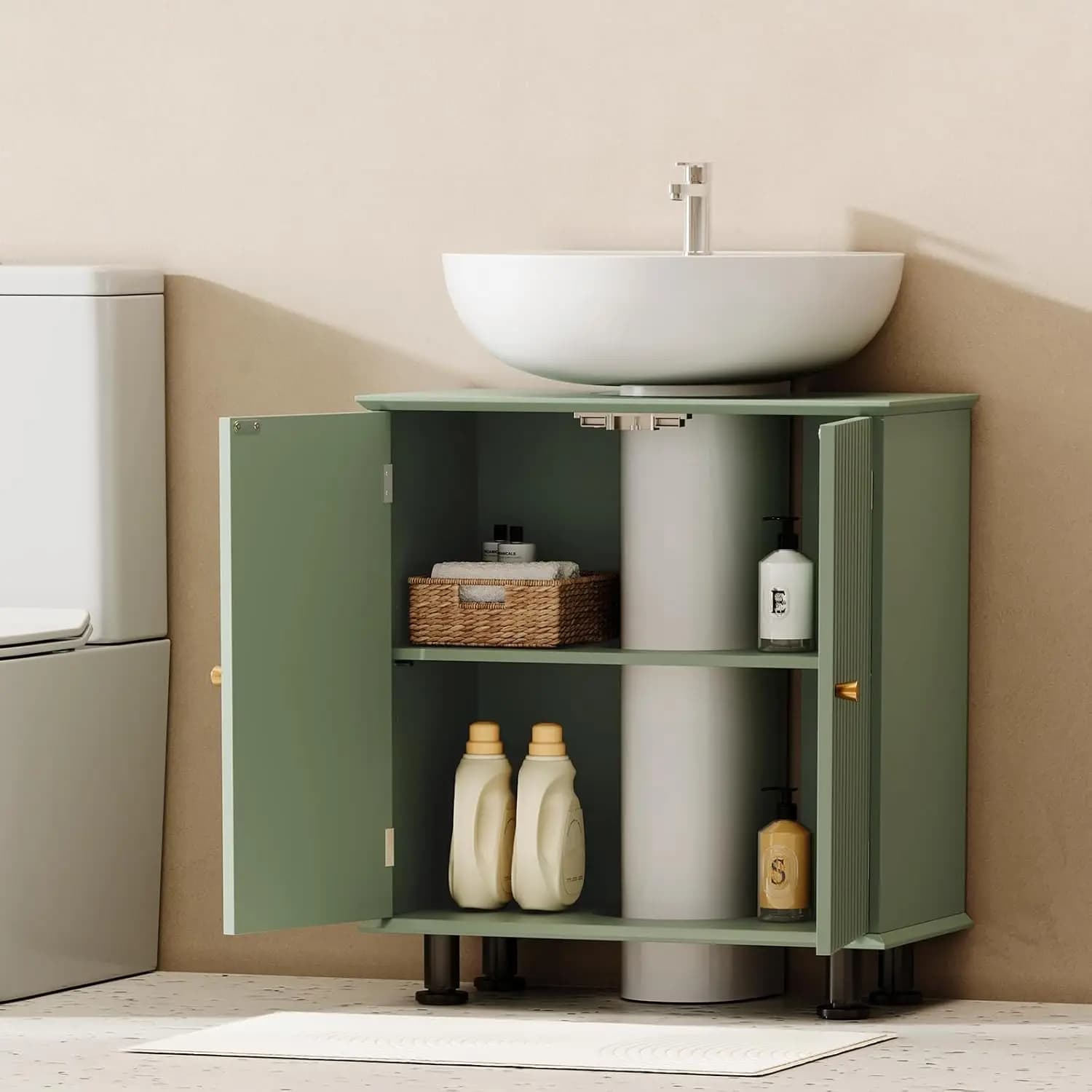 Lift Leg Bathroom Sink Vanity, Storage Cabinet (Green), Customized