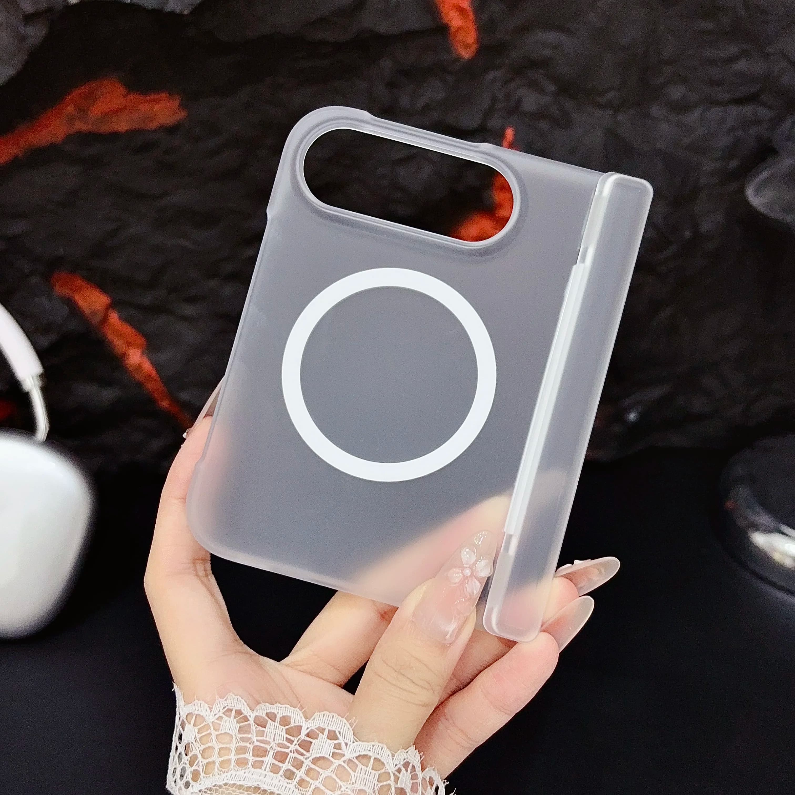 For iPhone Duo 5G Case Ultra-Thin Matte Transparent Magnetic Wireless Charging Hinge Folding Shockproof Back Cover Accessories