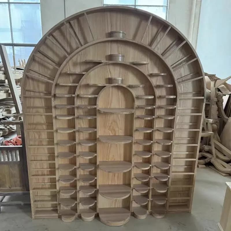 GZ-24 retro solid wood display cabinet ash wood arched shelf full wall European porcelain storage cabinet Customized 30 days