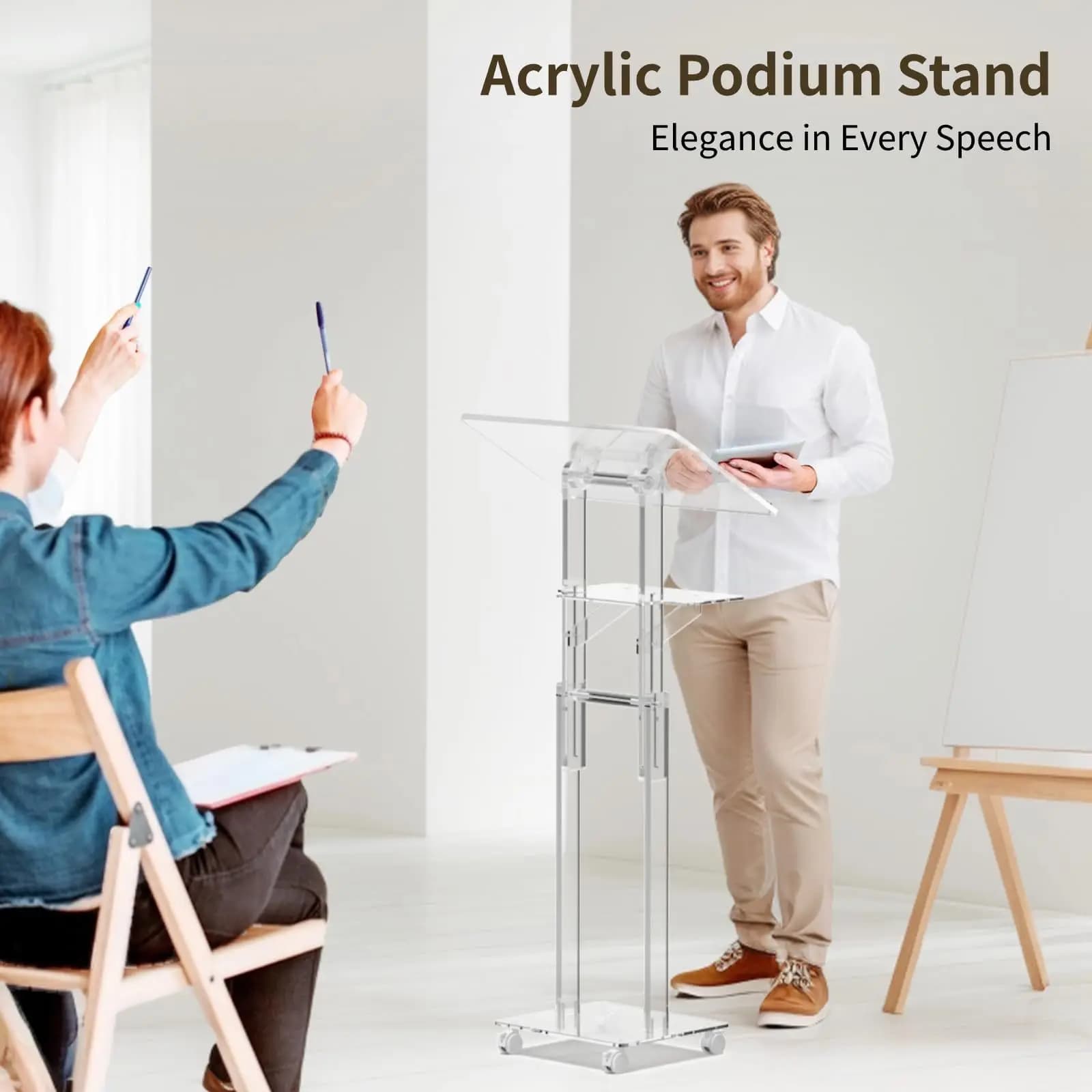 Adjustable Acrylic Transparent Teaching Desk Lecture Platform Podium Host Table for Church Wedding Speech Stand