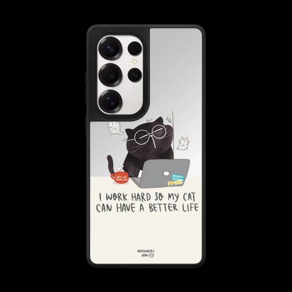 Cartoon Work Black Cat Mirror Magnetic Case: Compatible with Samsung Galaxy S23 U S24U S25 S26 Ultra S25+ S26 Plus Shell